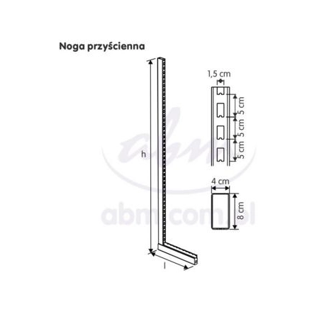 Noga przyścienna regału metalowego 250/50 cm (profil 80x40)